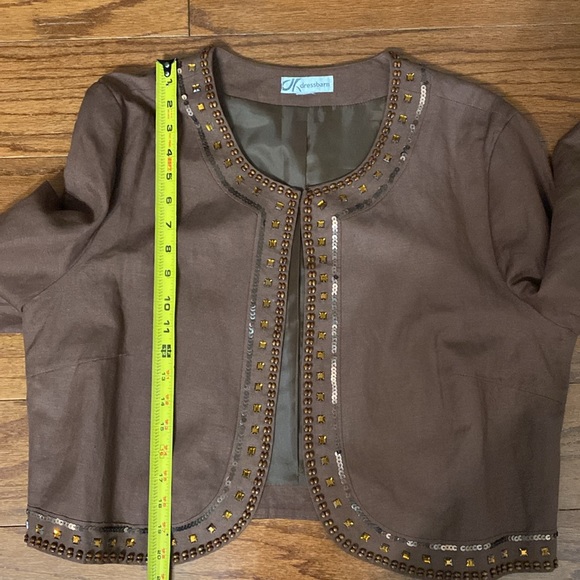 Dress Barn Brown Linen sequence cropped jacket - Size Large - Picture 10 of 11